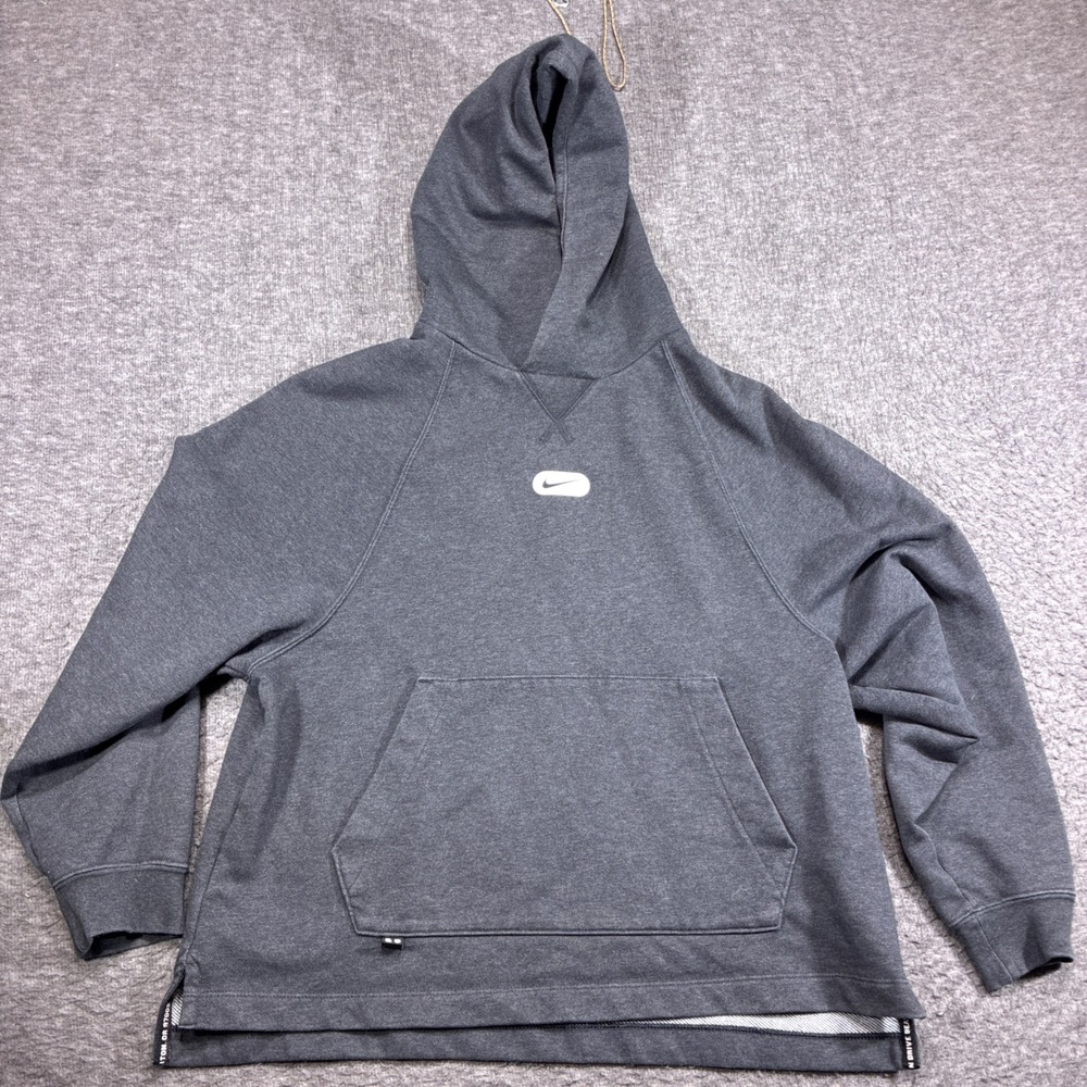Nike Dri-Fit Hoodie Womens Large Gray Raglan Pullover‎ Swoosh Y2K Cropped